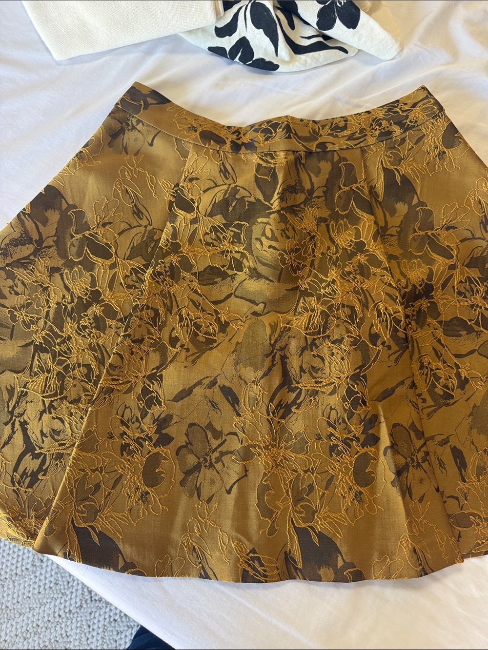 Alice + Olivia Mustard and Brown Floral A-Line Skirt